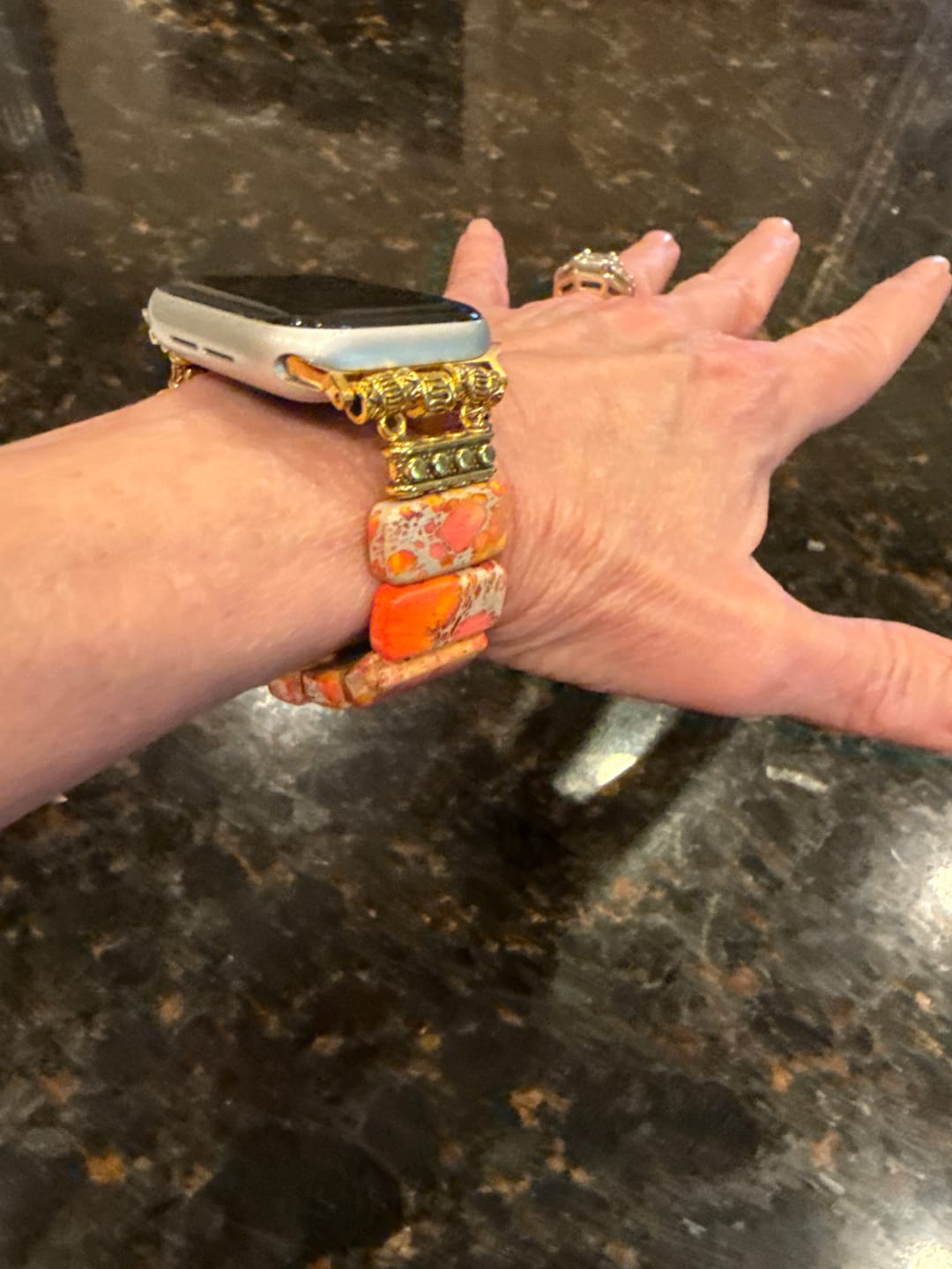 Customer photo review of Pumpkin Tibetan Jasper Stretch Apple Watch Strap