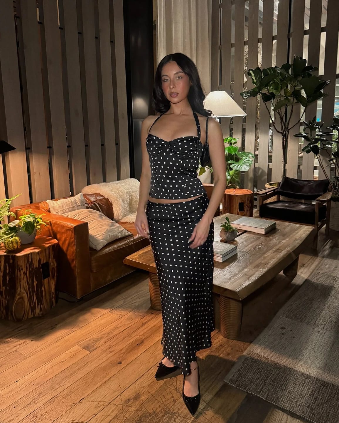 Customer photo review of Una Polka Dot Halter Crop Top Maxi Skirt Set