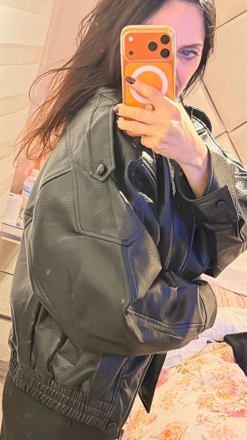 Customer photo review of Marnie Black Vegan Leather Moto Jacket