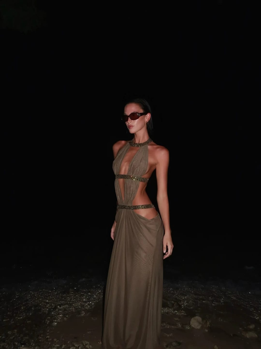 Customer photo review of Rafaela Sequin Halter Maxi Evening Dress