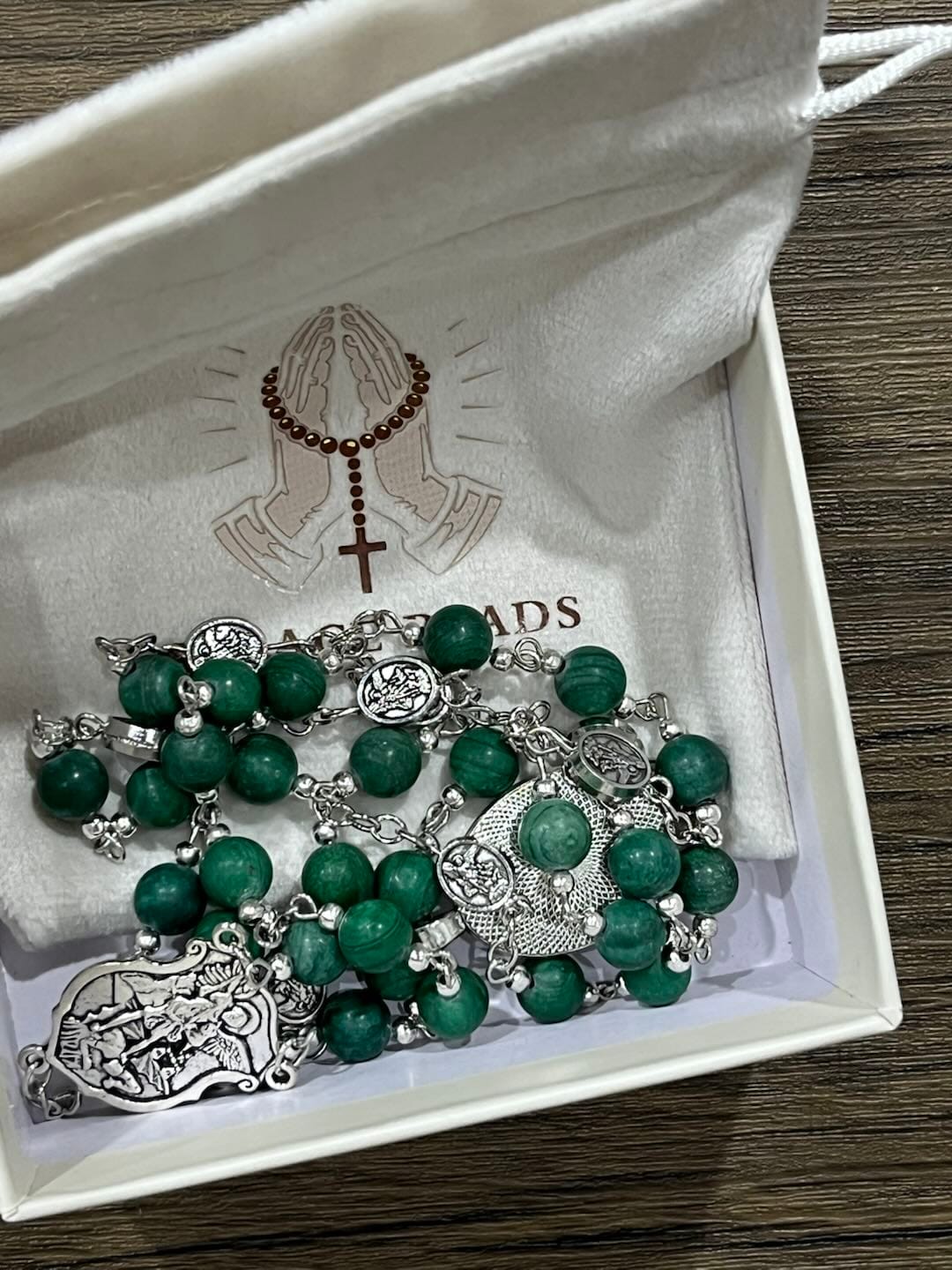 Customer photo review of Solacebeads St. Michael Chaplet With Malachite & Archangel Medals: Shield Of Protection