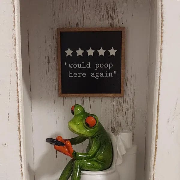 Customer photo review of Mini Framed Bathroom Themed Sign | Would Poop Here Again