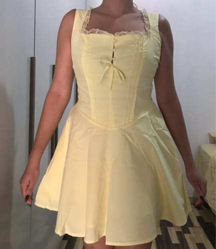 Customer photo review of Beatrice Retro Plunge Mini Dress