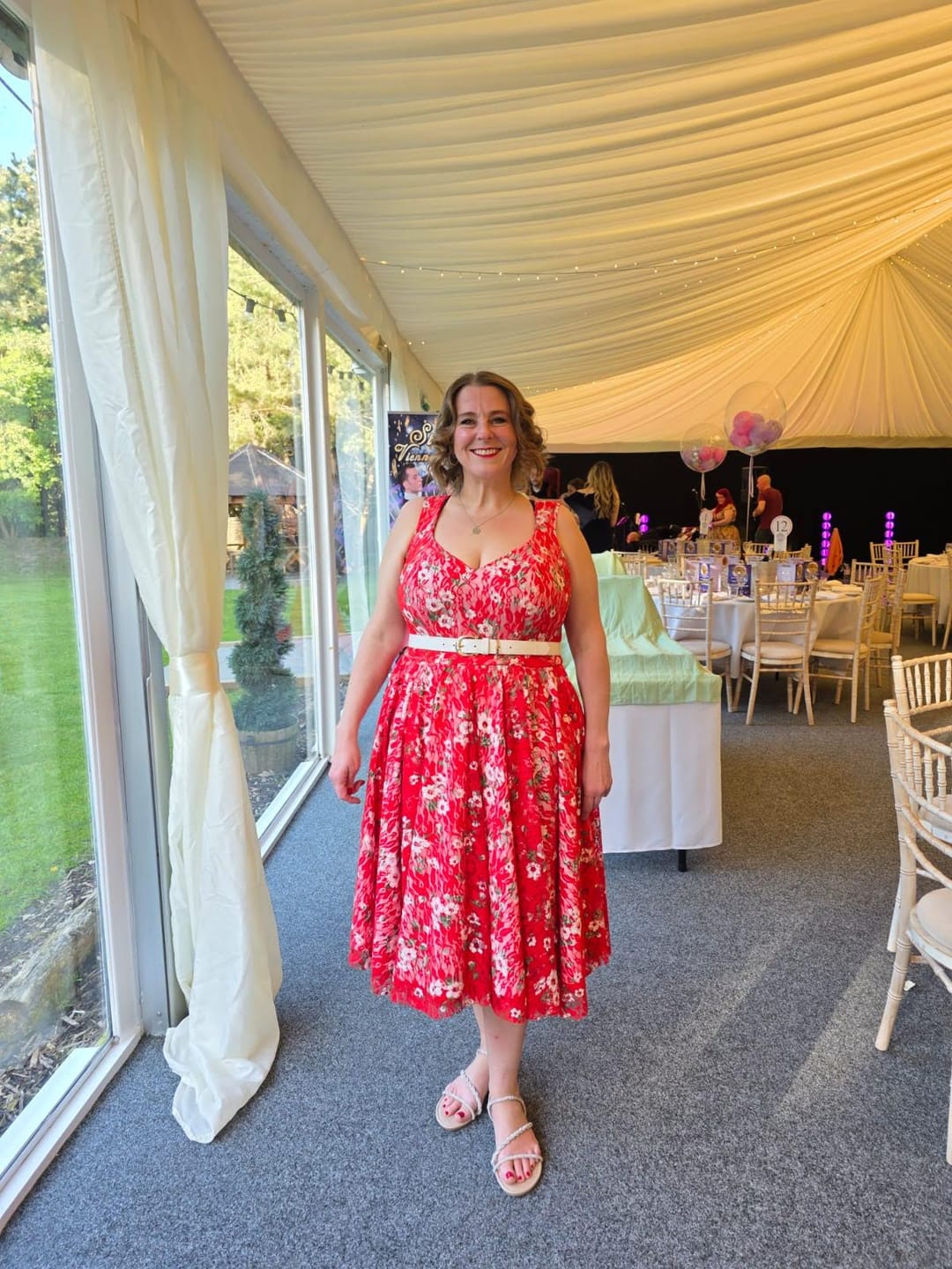 Customer photo review of Red Floral Lace Fabric
