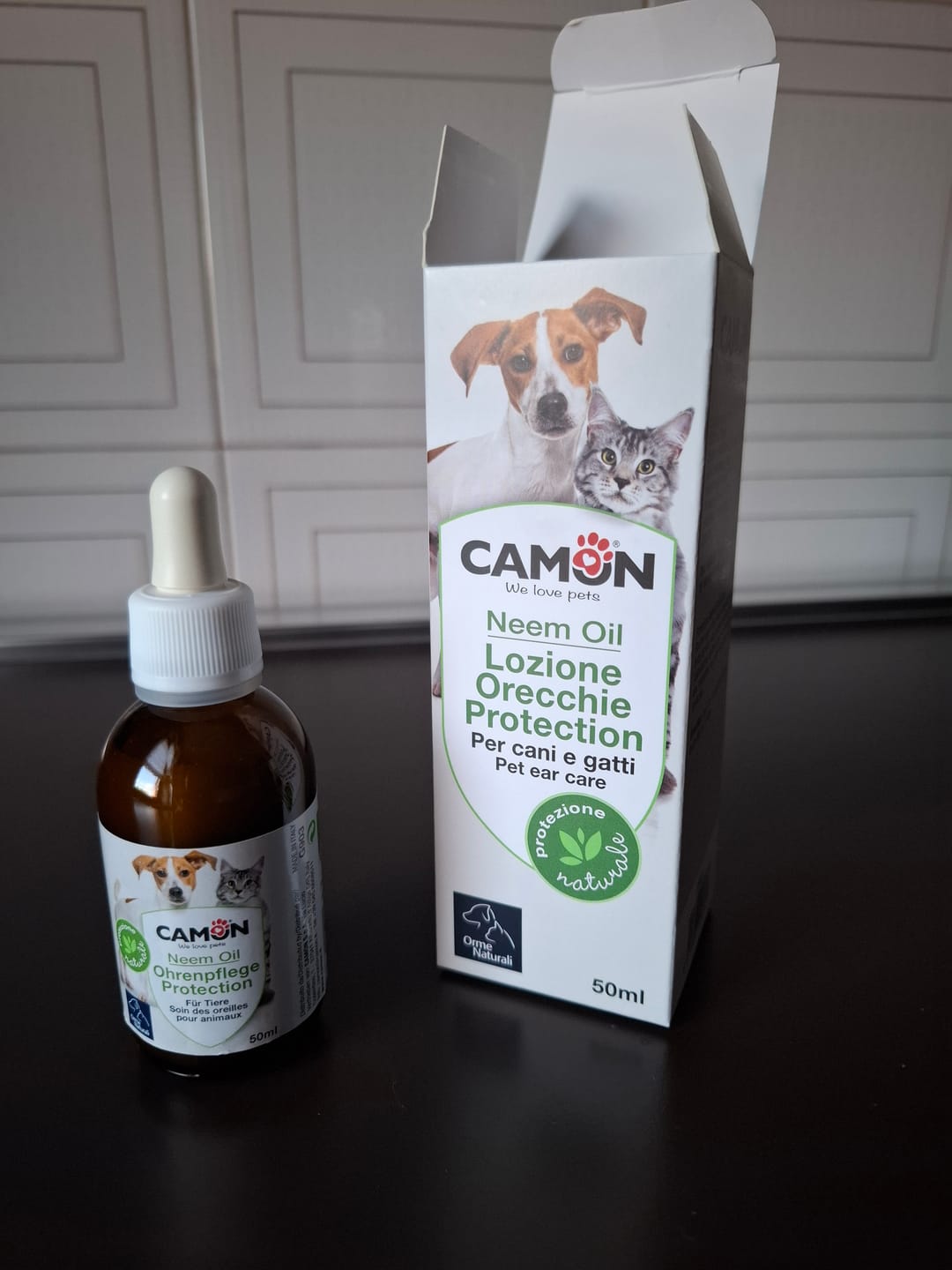 Customer photo review of CAMON LOZIONE ORECCHIE OLIO DI NEEM PER CANI E GATTI 50ml