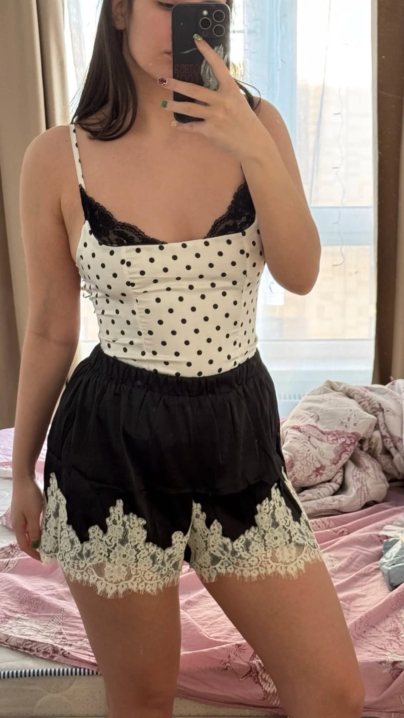 Customer photo review of Jemima Polka Dot Lace Trim Camisole