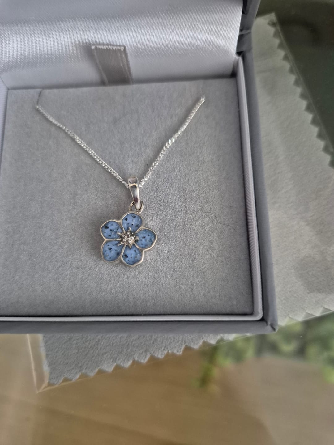 Customer photo review of Forget-Me-Not pendant (new design)