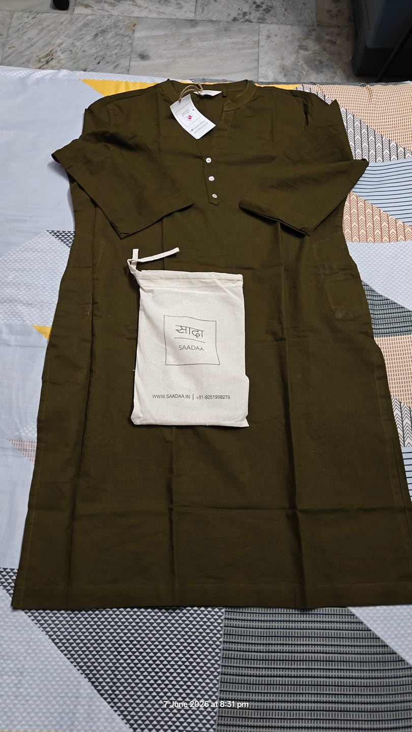 Customer photo review of Women Olive Green Airy Linen Long Kurta