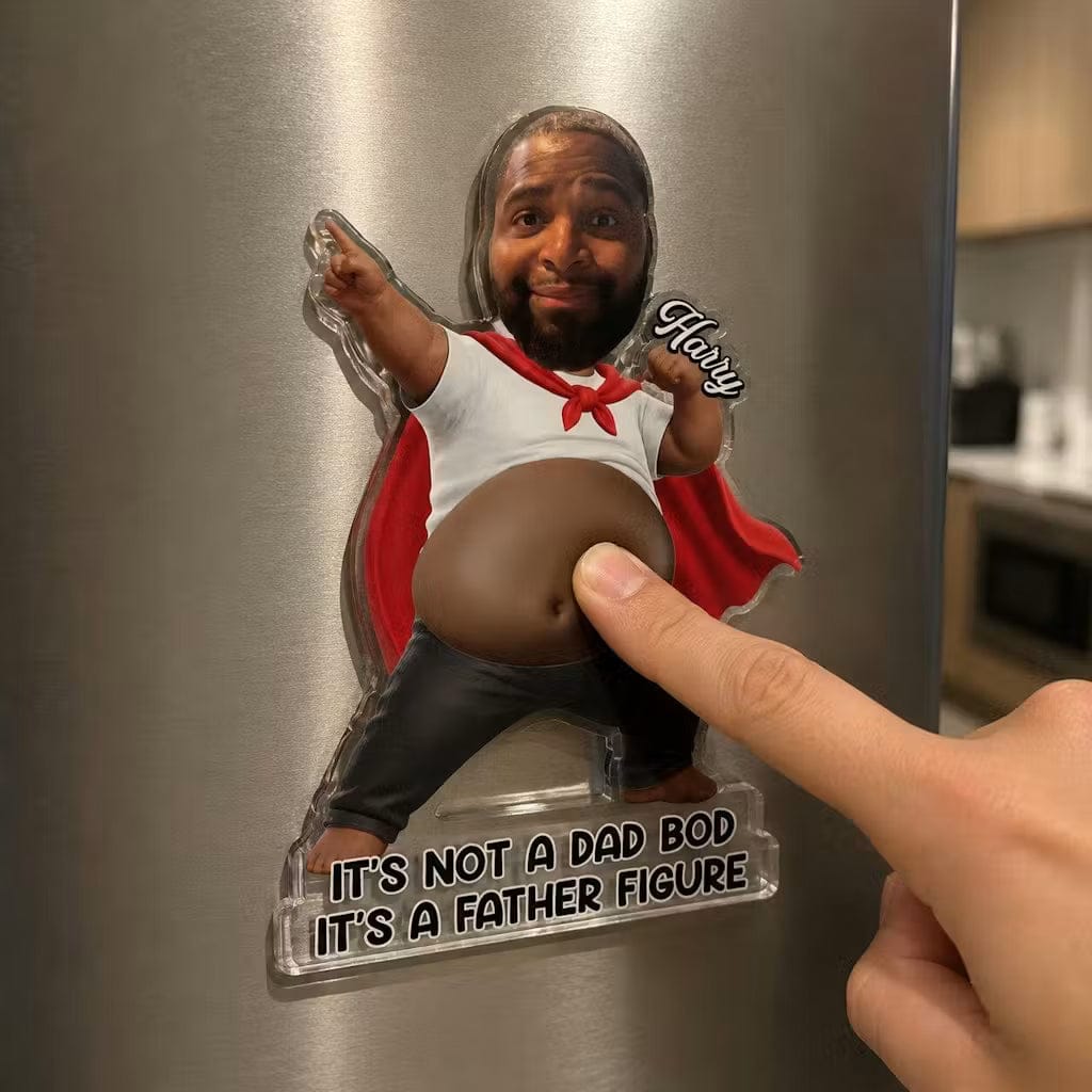 Customer photo review of Custom Photo Dad Bod Belly Squishy Acrylic Fridge Magnet – Personalized Father's Day Funny Gifts For Dad, Grandpa – Official Belly Appreciation Club