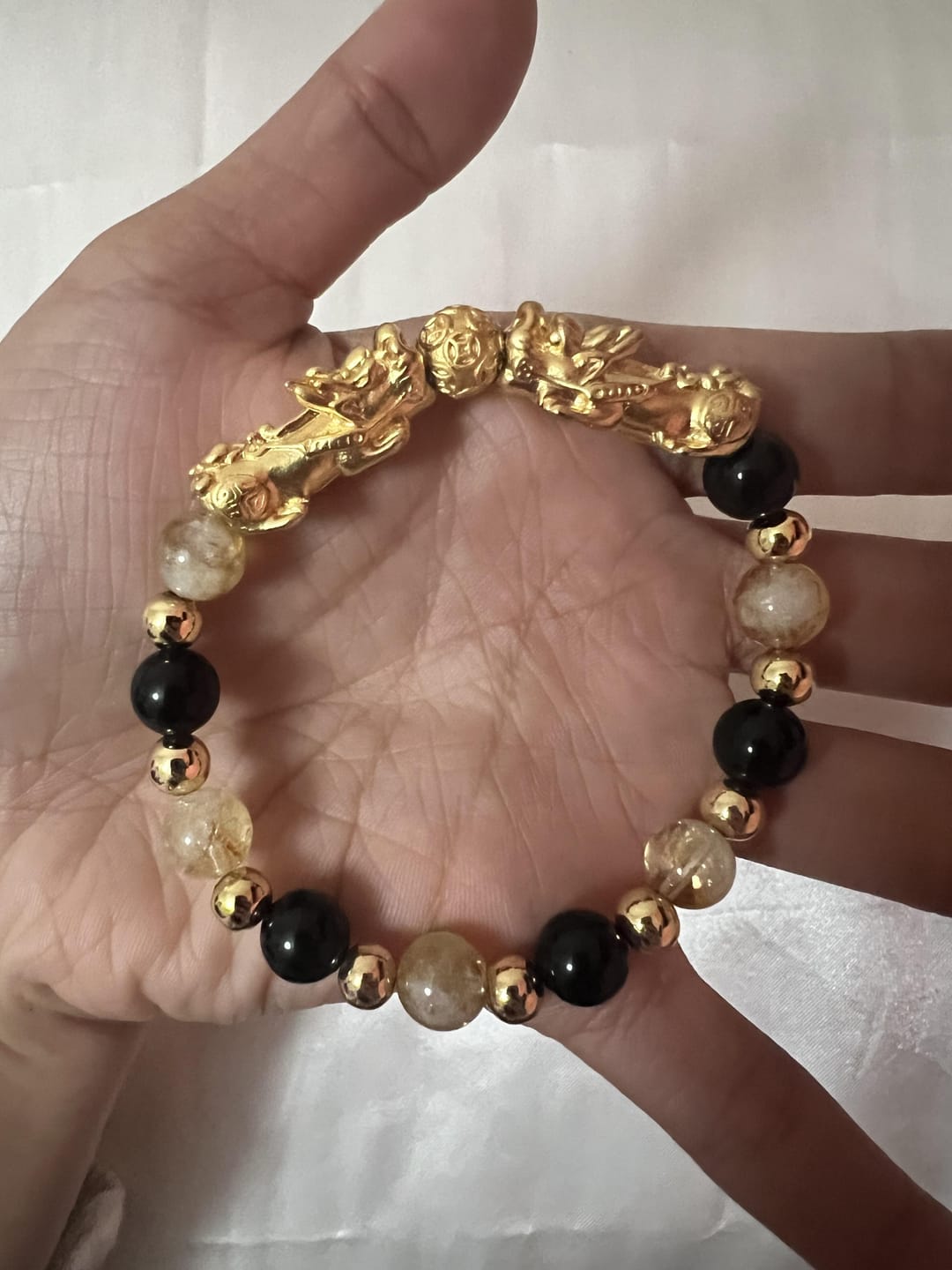 Customer photo review of Money Attracting Citrine and Black Obsidian Double Pixiu Bracelet
