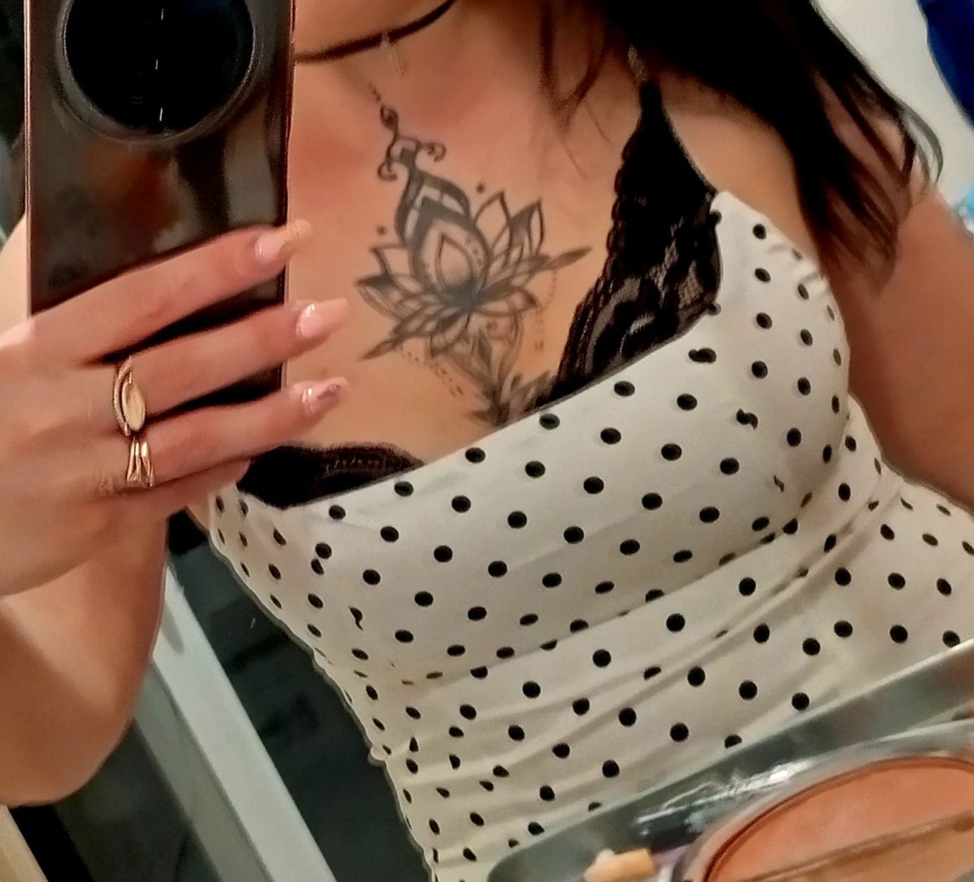 Customer photo review of Thalia Polka Dot Lace Trim Camisole