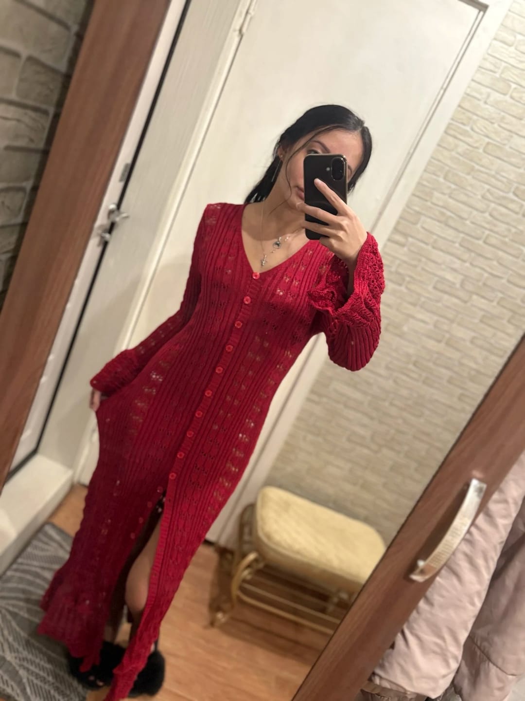 Customer photo review of Noelle Knitted Button-Front Cardigan
