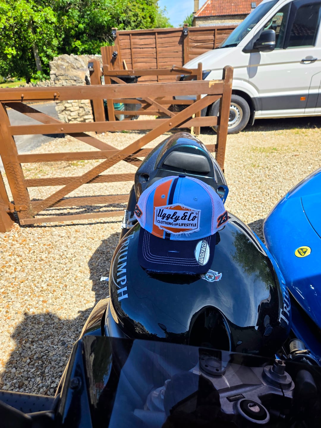 Customer photo review of Retro Blue & Orange Diamond Trucker Hat