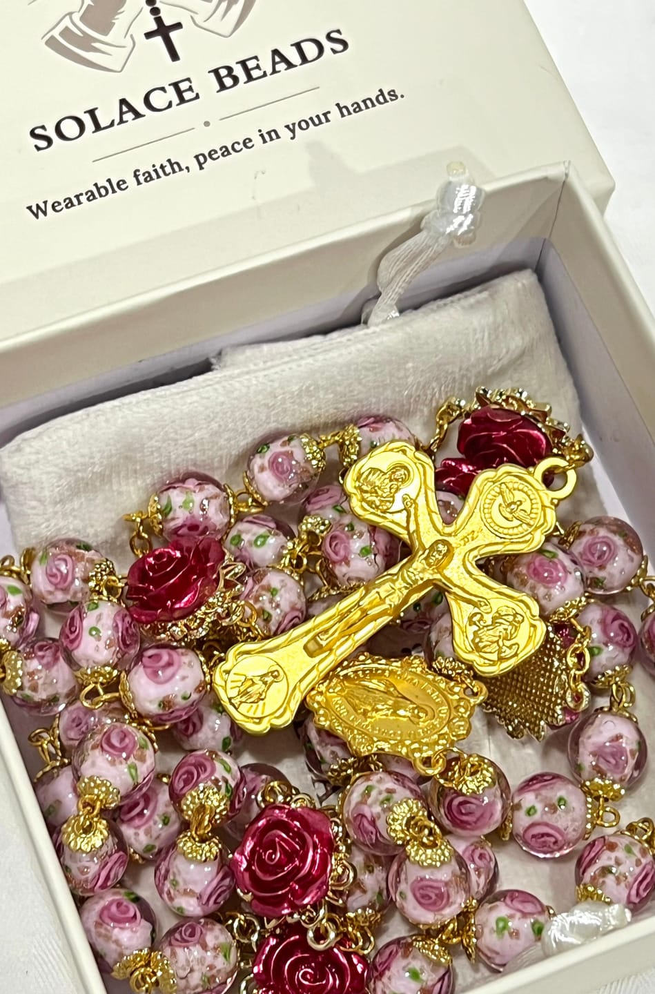 Customer photo review of SolaceBeads Handmade Floral Glass Rosary : Lampworkbeads Beads with Rose, Crafted With Devout Spirit