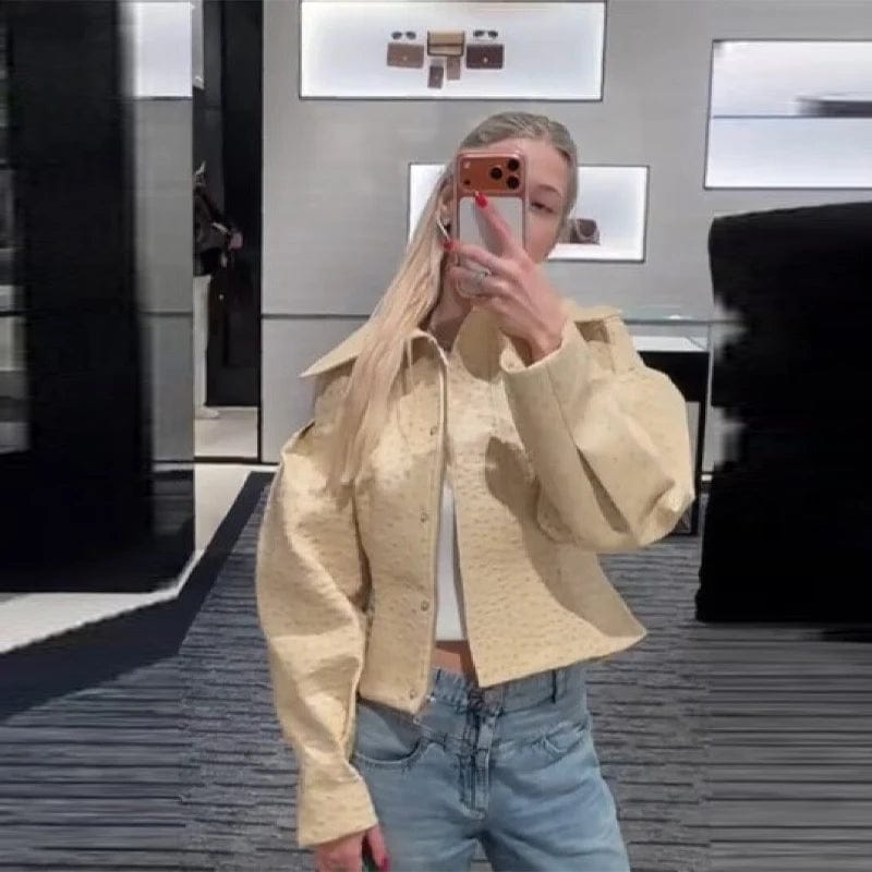 Customer photo review of Adarsha Ostrich Faux Leather Jacket