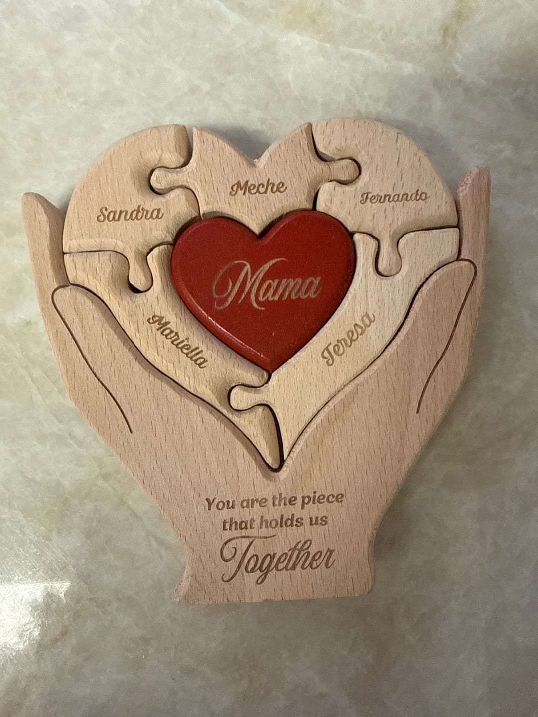 Customer photo review of Hands Holding Heart You Are The Piece That Holds Us Together - Personalized Custom Shaped Wooden Puzzle