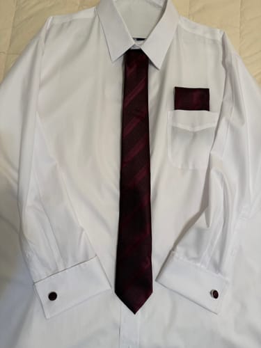 Customer photo review of Ties2you Burgundy Tie Striped Silk Tie Pocket Square Cufflinks Set for Men