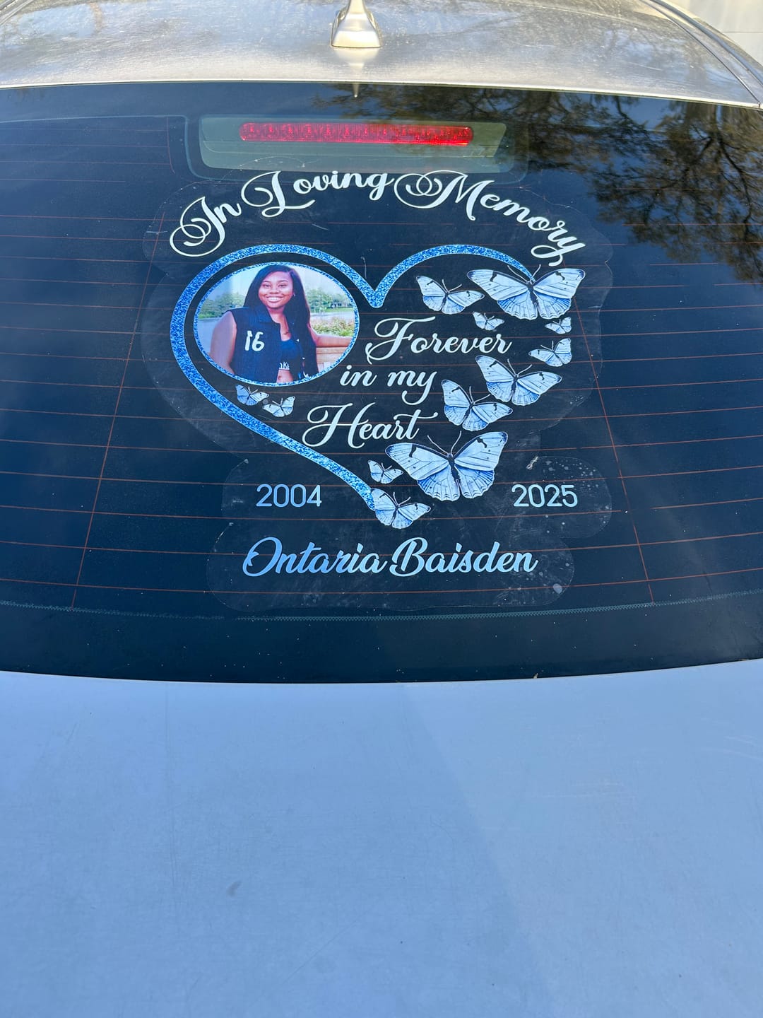 Customer photo review of In Loving Memory Sparkling Heart Memorial Butterflies Personalized Decal