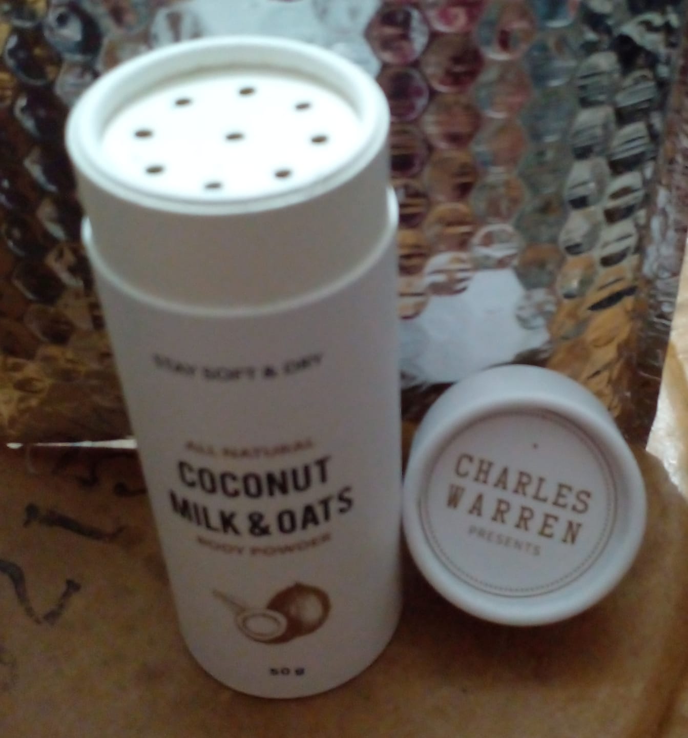 Customer photo review of Talc-Free Coconut Milk & Oats Body Powder