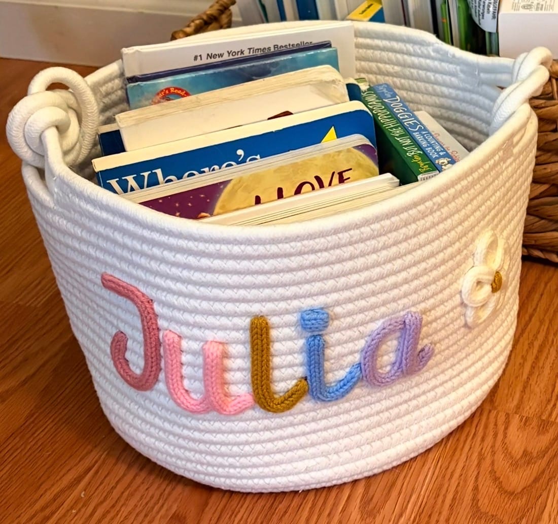 Customer photo review of Baby Knits™  Multicolor Personalized Knitted Basket