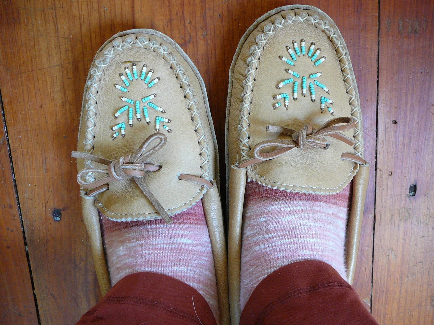 Customer photo review of Women's Moose Hide Leather Beaded Moccasins