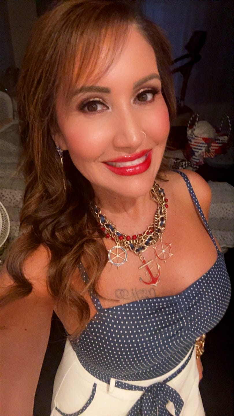 Customer photo review of Blue 1940s Polka Dot Patchwork Suspender Romper