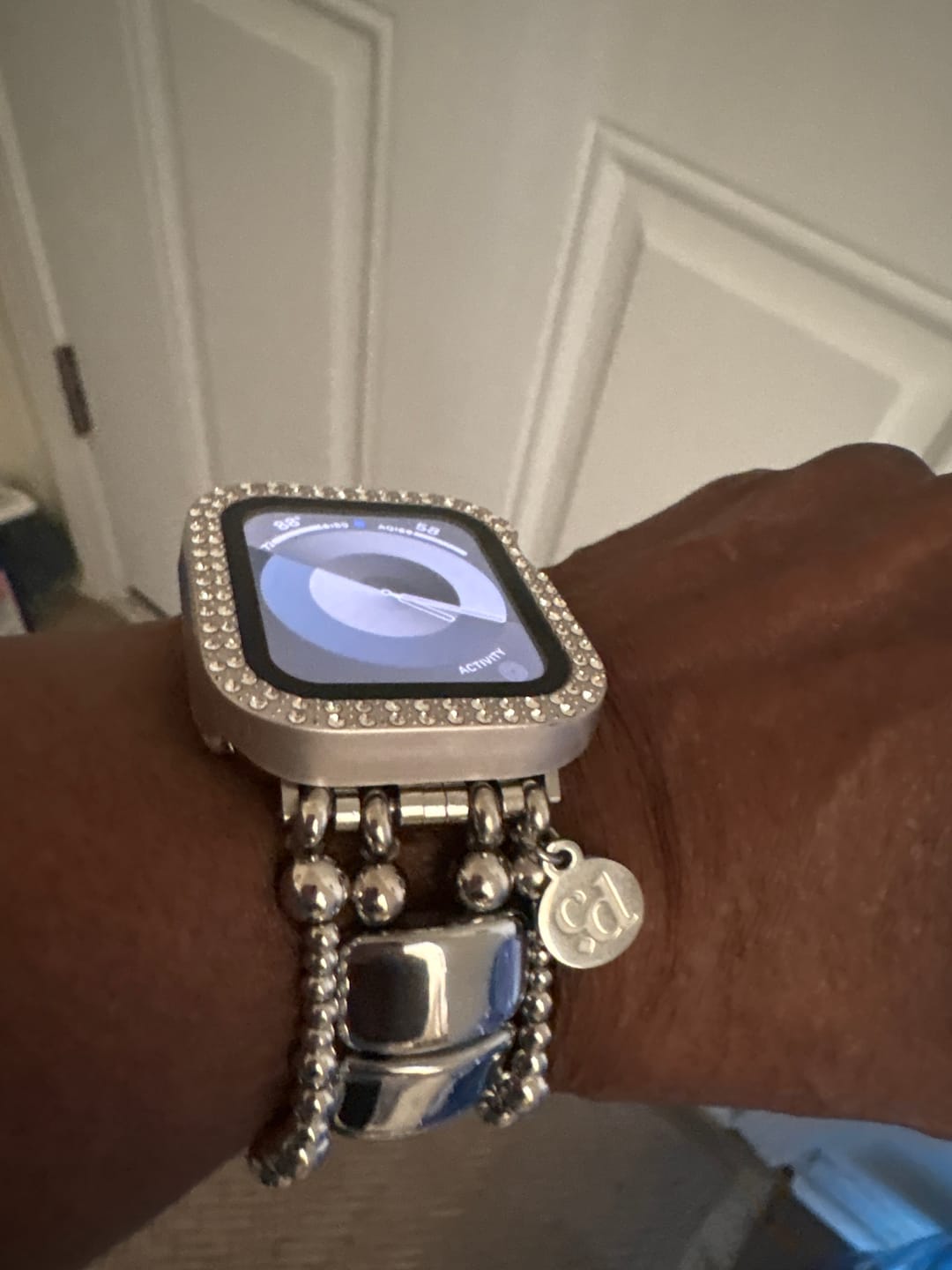Customer photo review of Platinum Noir Stretch Apple Watch Strap
