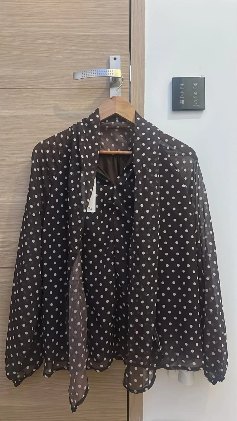 Customer photo review of Sofia High Collar Polka Dot Blouse