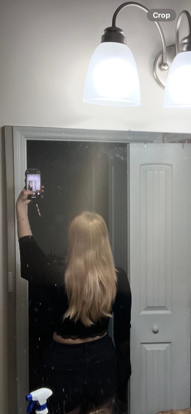 Customer photo review of Virgin Flat Silk Weft Hair Extensions Platinum Blonde #1000