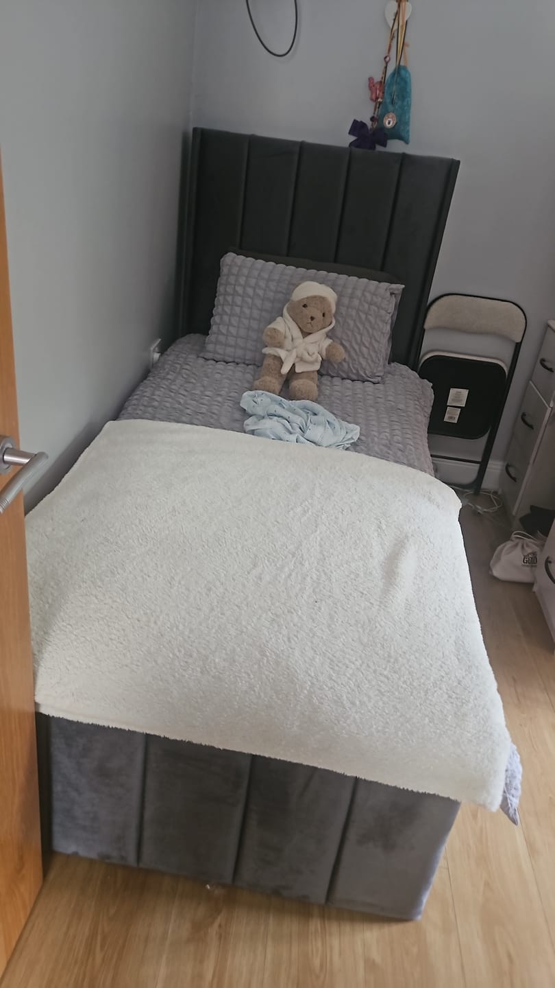Customer photo review of Blush Grey Panelled Bed with Wings