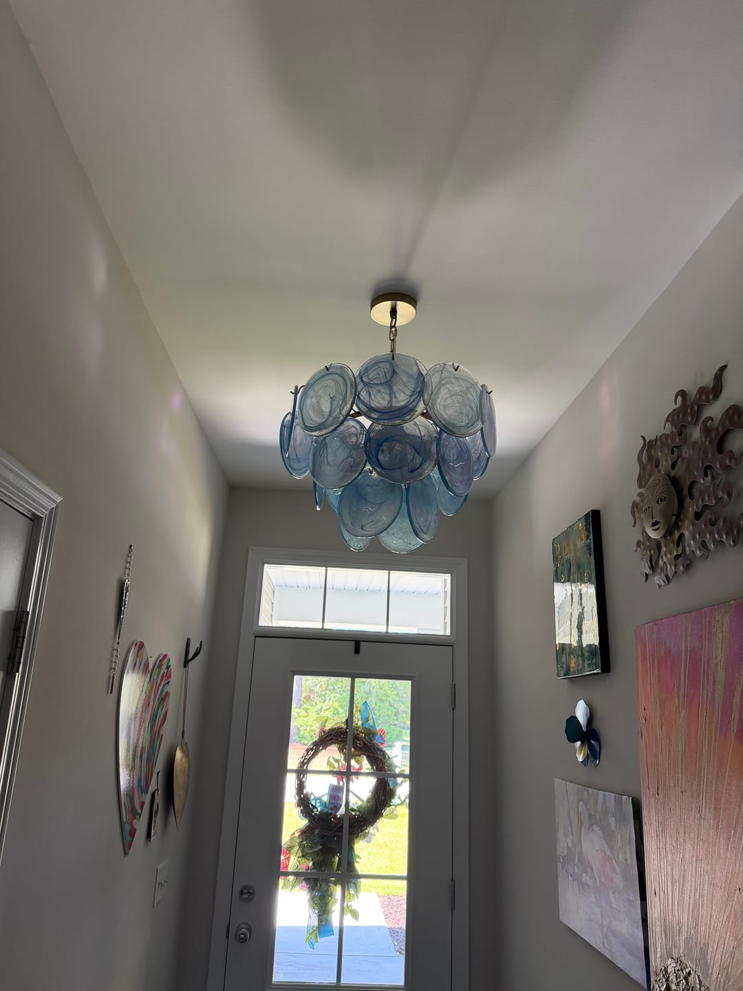 Customer photo review of Glam Blue Iridescent Swirl Glass Round Tiered Chandelier