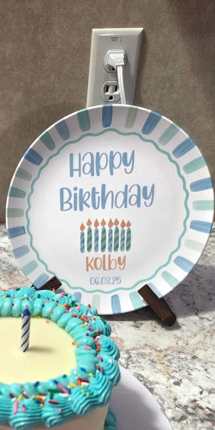 Customer photo review of Candle Striped Birthday Plate
