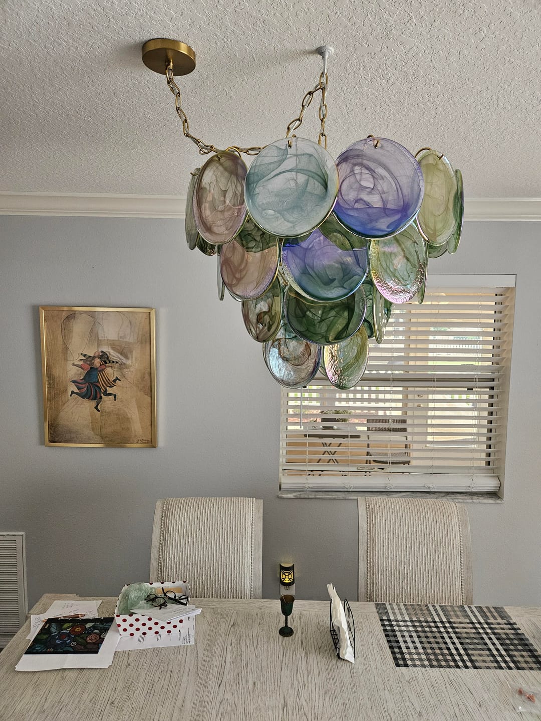 Customer photo review of Art Deco Green Iridescent Swirl Glass Tiered Chandelier