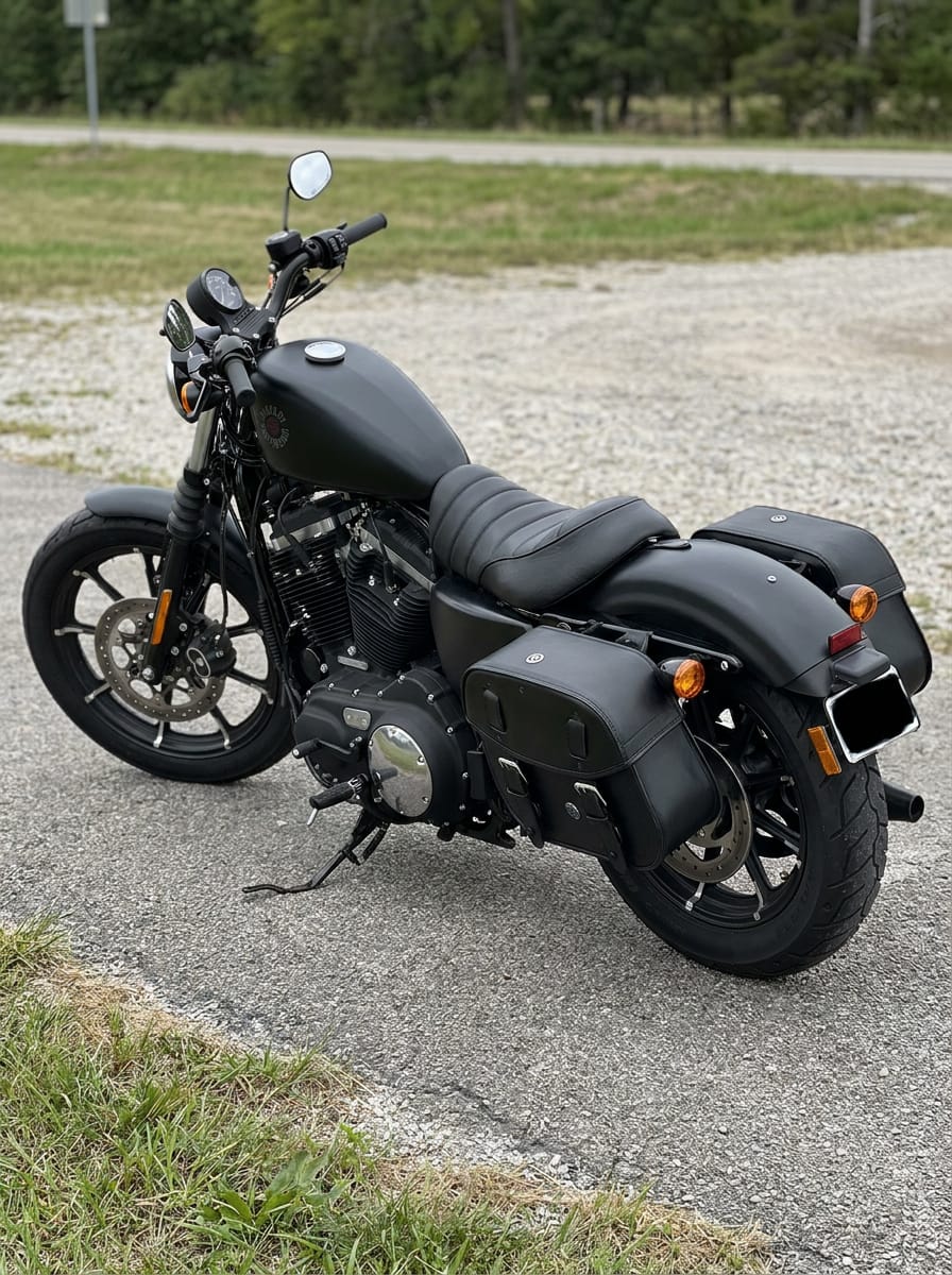 Customer photo review of 25L - Arch Large Shock Cutout Leather Motorcycle Saddlebags for Harley Sportster 883 Iron XL883N
