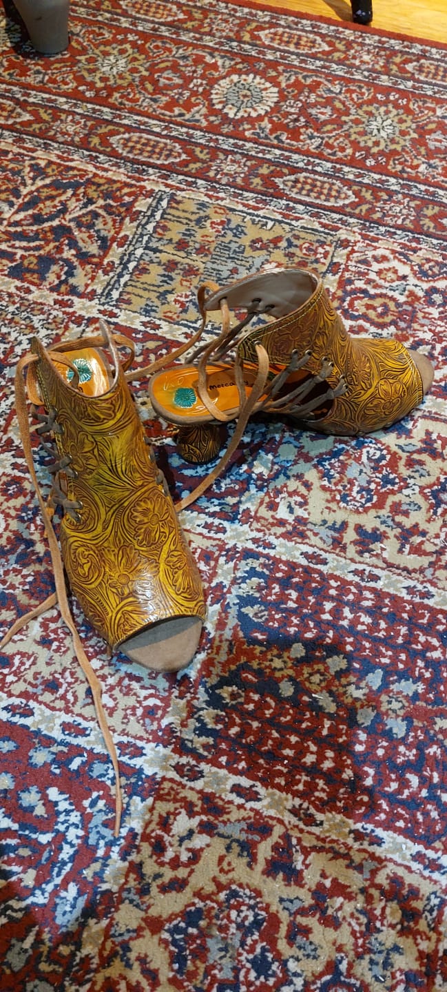 Customer photo review of Vintage Handmade Scroll Carved Sandals