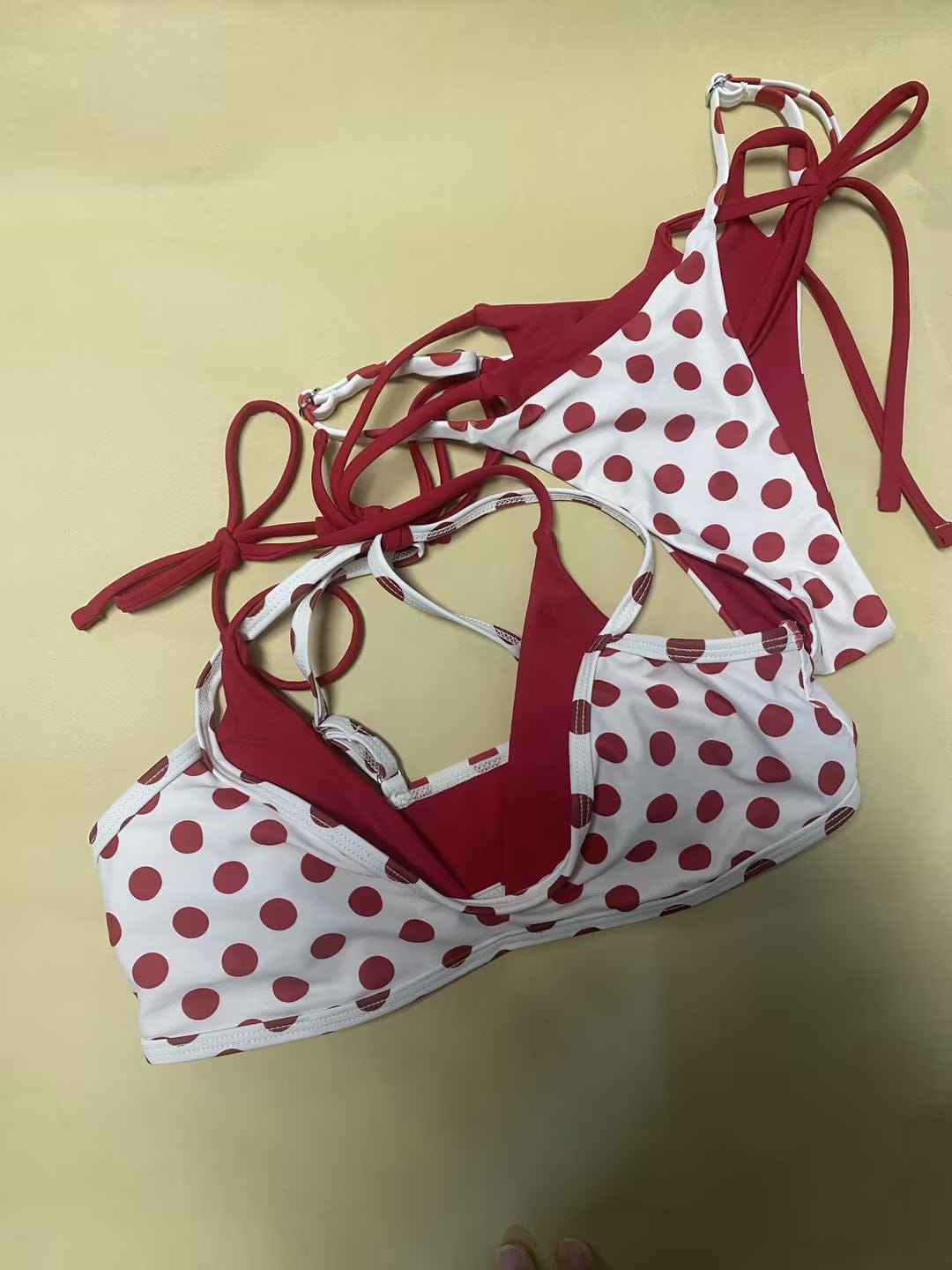 Customer photo review of Seamolly Contrast Color Polka Dot Print String Double Layer Bikini Set