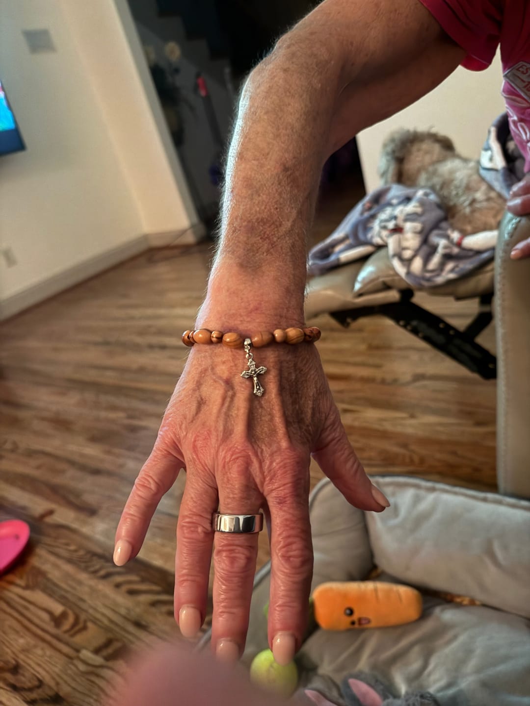 Customer photo review of Holy Land Olive Wood Bracelet with Cross Pendant Unisex
