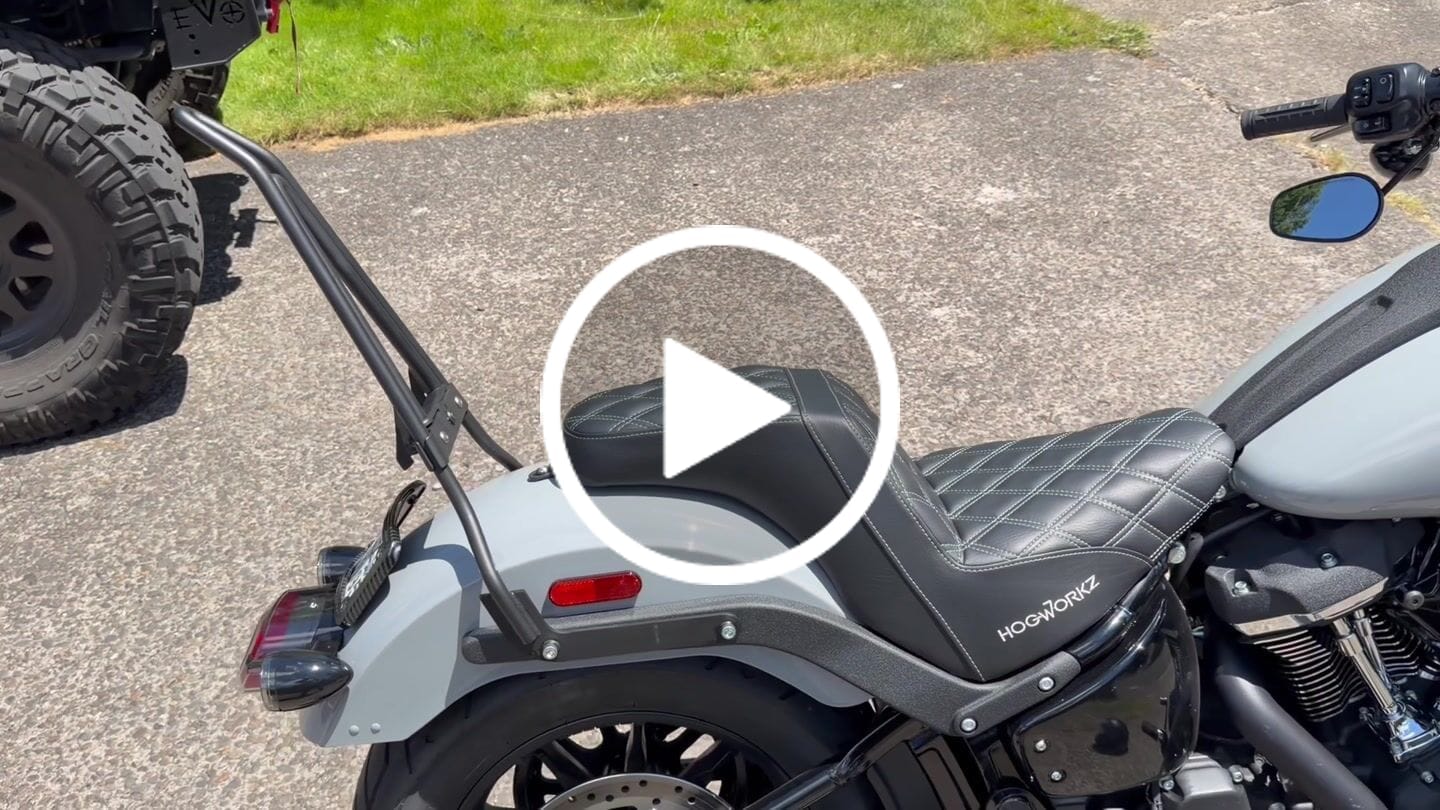Customer video review of Iron Born Blade 25" Sissy Bar with Foldable Luggage Rack for Harley Softail Low Rider S FXLRS Matte Black