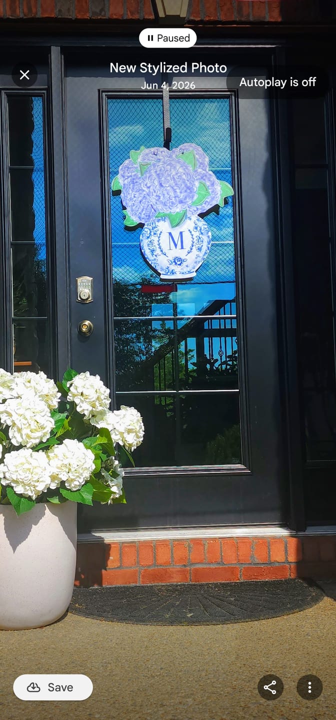 Customer photo review of Custom Text Chinoiserie Hydrangea Vase Door Hanger