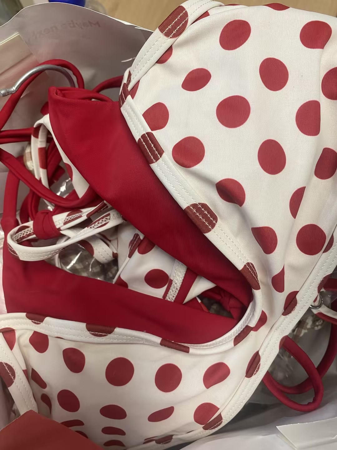 Customer photo review of Seamolly Contrast Color Polka Dot Print String Double Layer Bikini Set