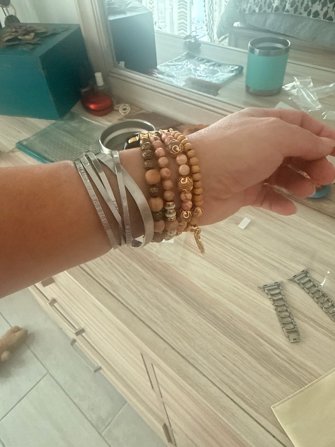 Customer photo review of Golden Tree of Life Jasper Stretch Watch Strap