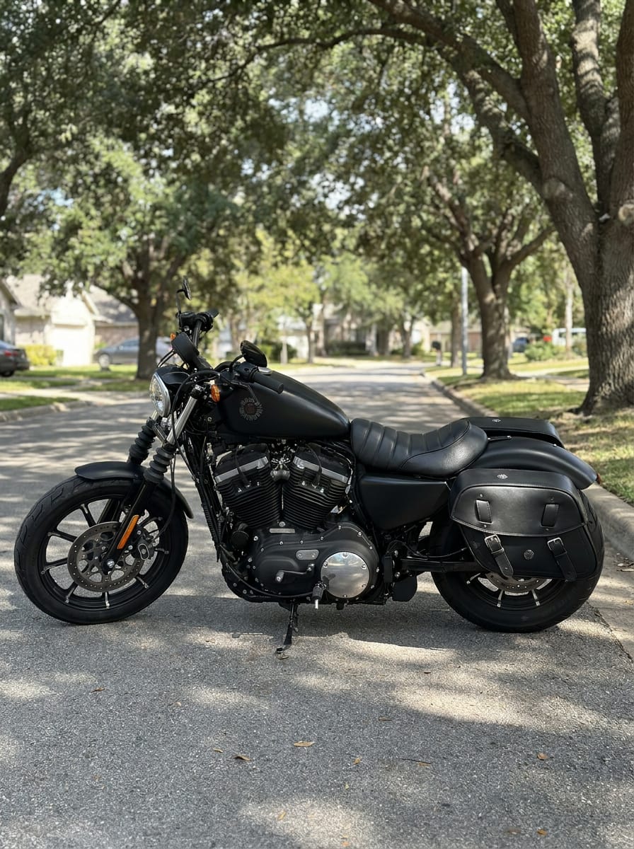 Customer photo review of 25L - Arch Large Shock Cutout Leather Motorcycle Saddlebags for Harley Sportster 883 Iron XL883N