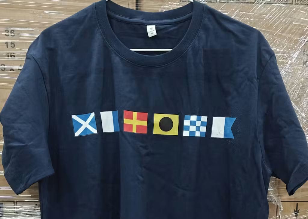 Customer photo review of Name In Nautical Flags - Personalized Shirt