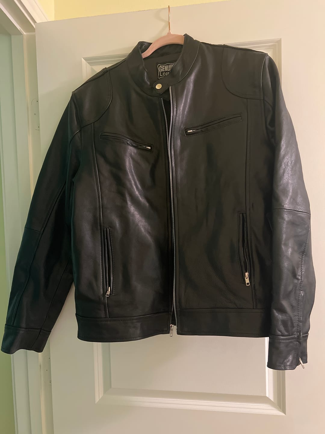 Customer photo review of Black Moto Leather Jacket