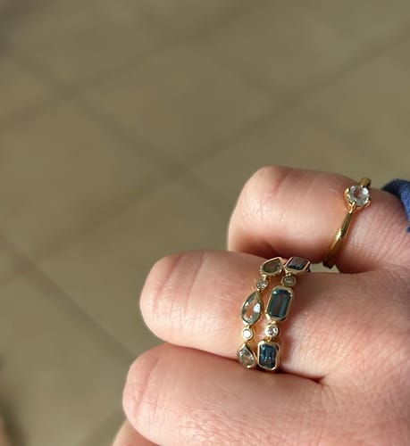 Customer photo review of London Blue Topaz & Diamond Bezel Set Alternating Ring in 9ct Yellow Gold
