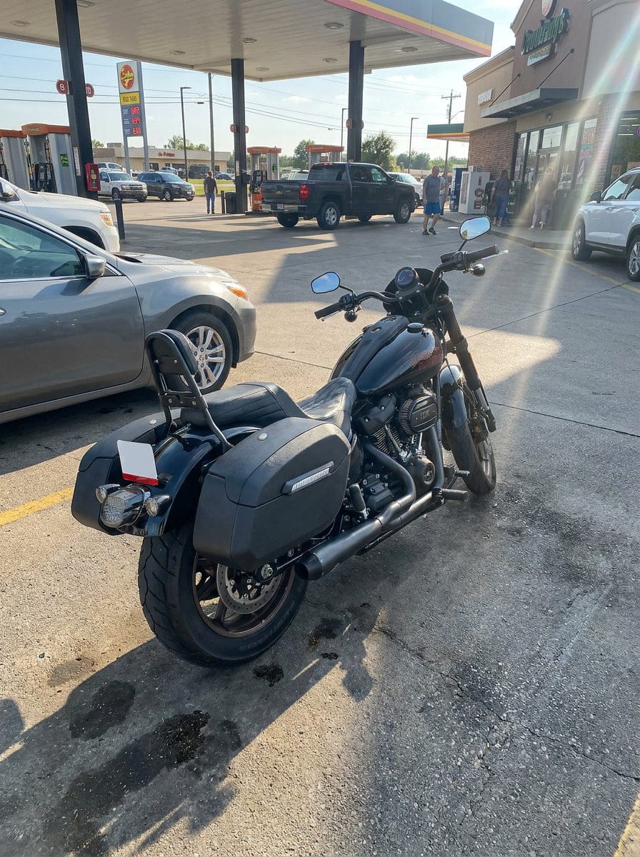 Customer photo review of 32L - Darkin Large Quick Mount Leather Wrap Hard Saddlebags for 2025+ Harley Softail Low Rider S FXLRS