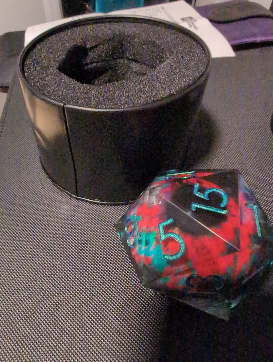 Customer photo review of Cthulhu's Eye | Giant D20 Moving Eye DnD Dice | Acrylic RPG Gaming Dice