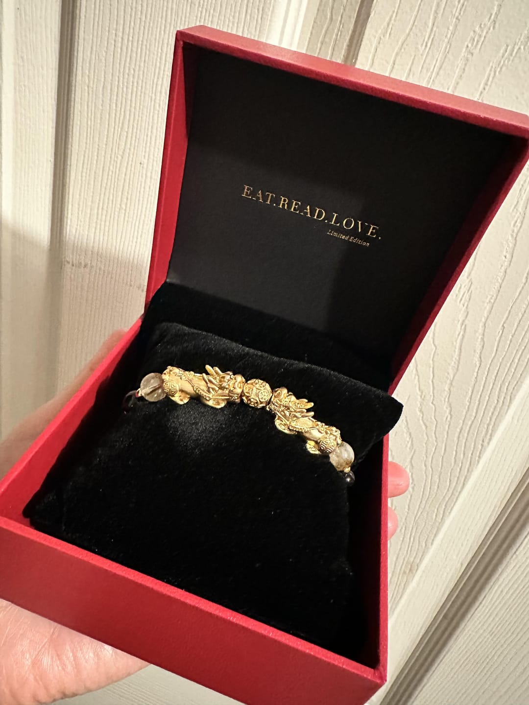 Customer photo review of Money Attracting Citrine and Black Obsidian Double Pixiu Bracelet
