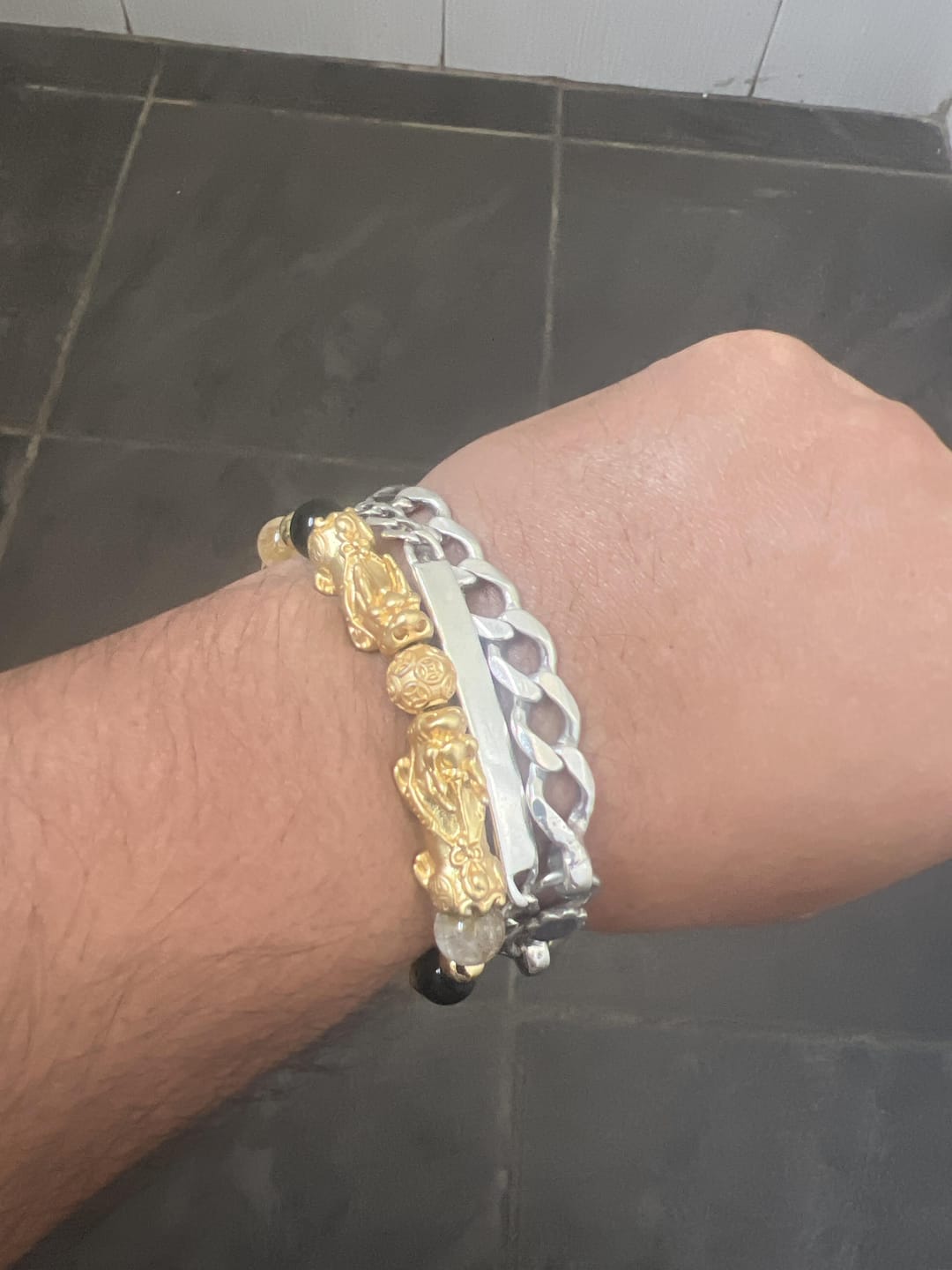 Customer photo review of Money Attracting Citrine and Black Obsidian Double Pixiu Bracelet