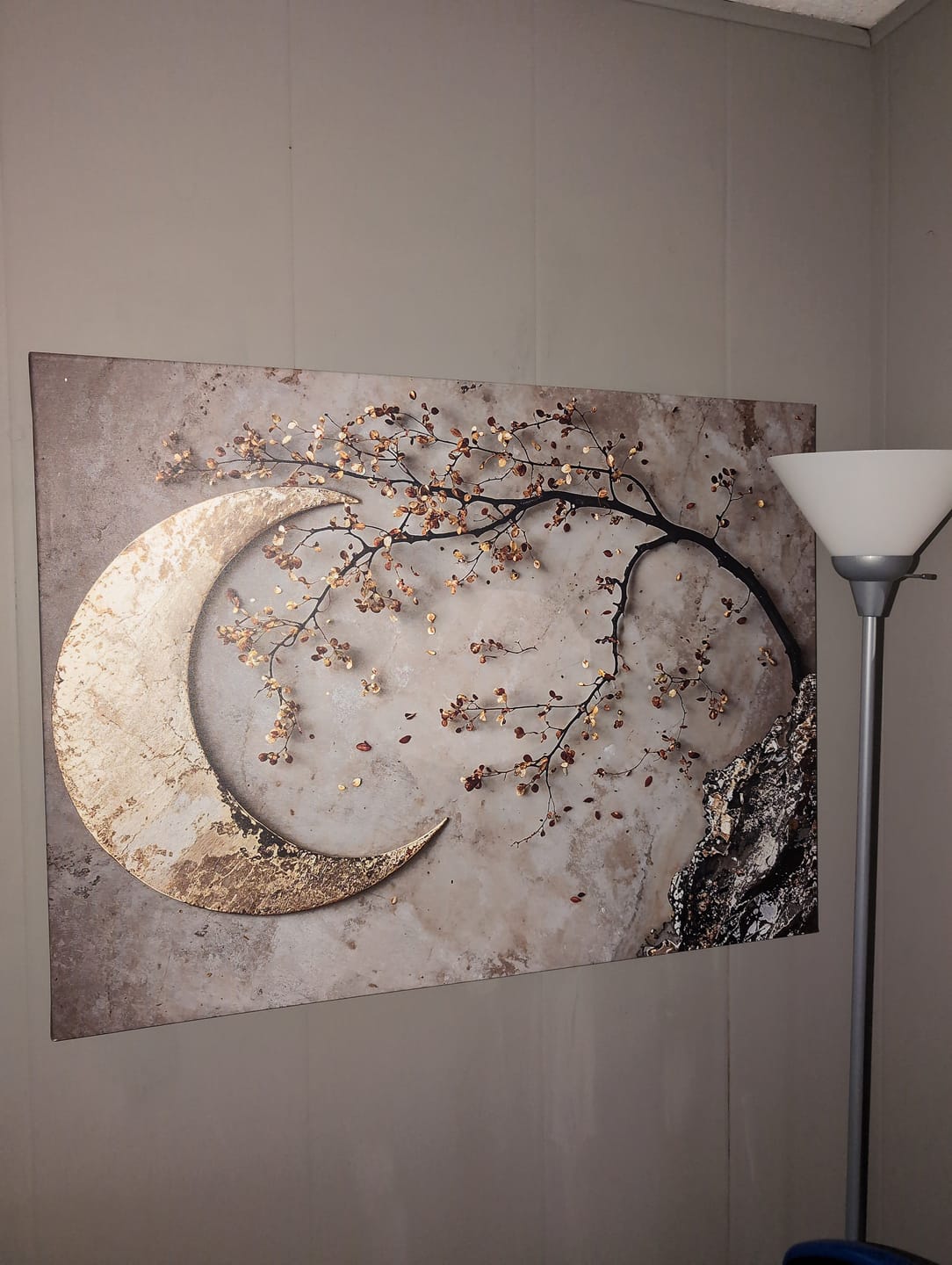 Customer photo review of Enchanted Moonrise Wall Art – Crescent Moon and Blossoming Branch Canvas